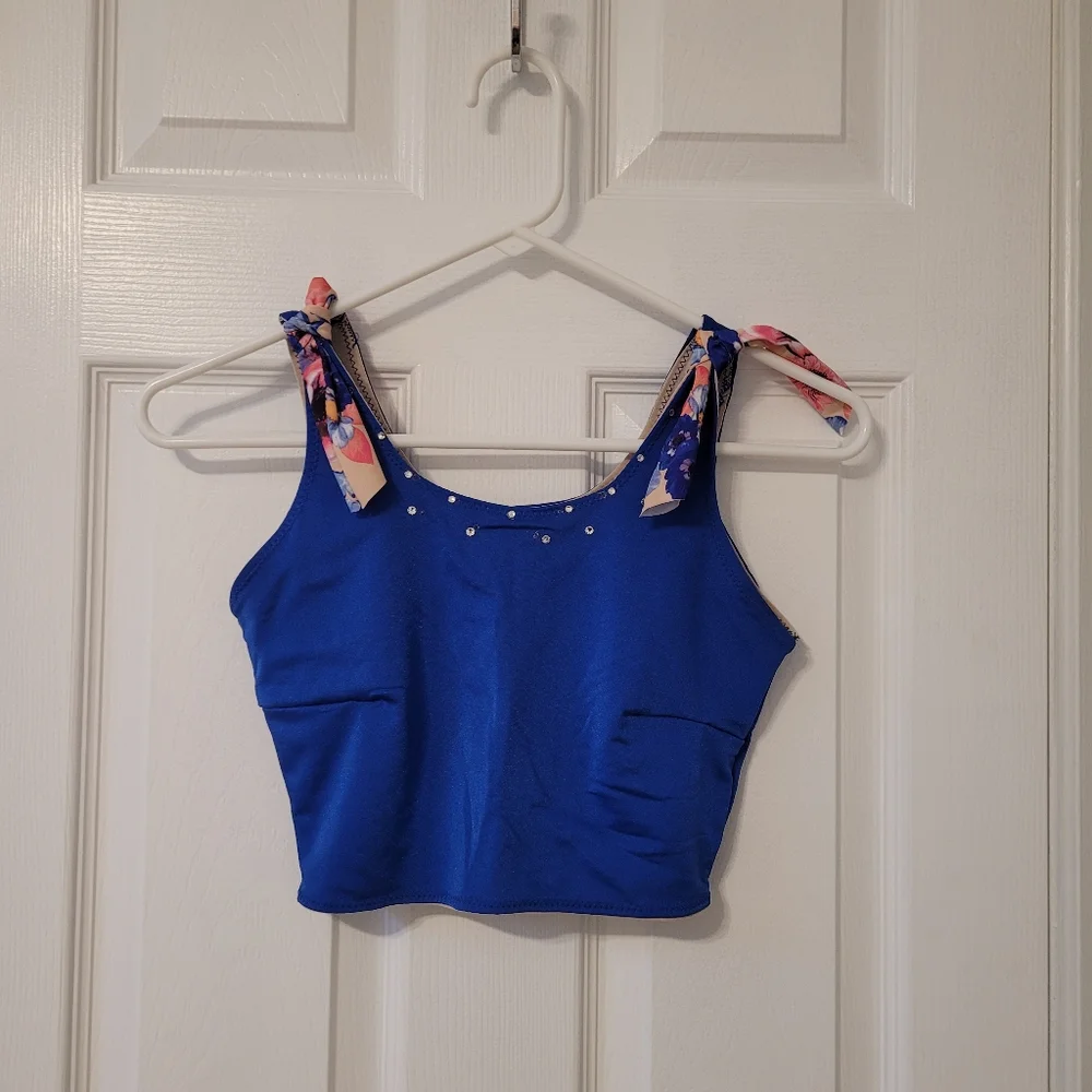 Custom Made Blue and Pink Floral Top and Skirt
